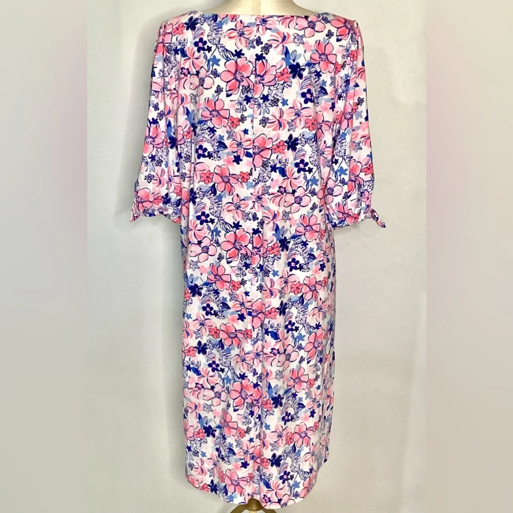 Lilly Pulitzer Pink and Blue Floral 3/4 Sleeve Cotton Dress - Picture 6 of 11